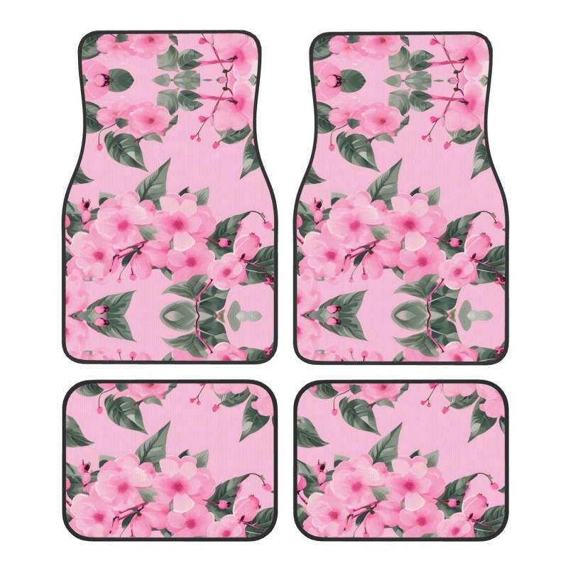 Pink Cherry Floral Universal Vorne und Hinten Auto Fußmatten Vierteiliges Set - Gummi Rückseite Zubehör für LKW Limousine SUV von ZhanMg