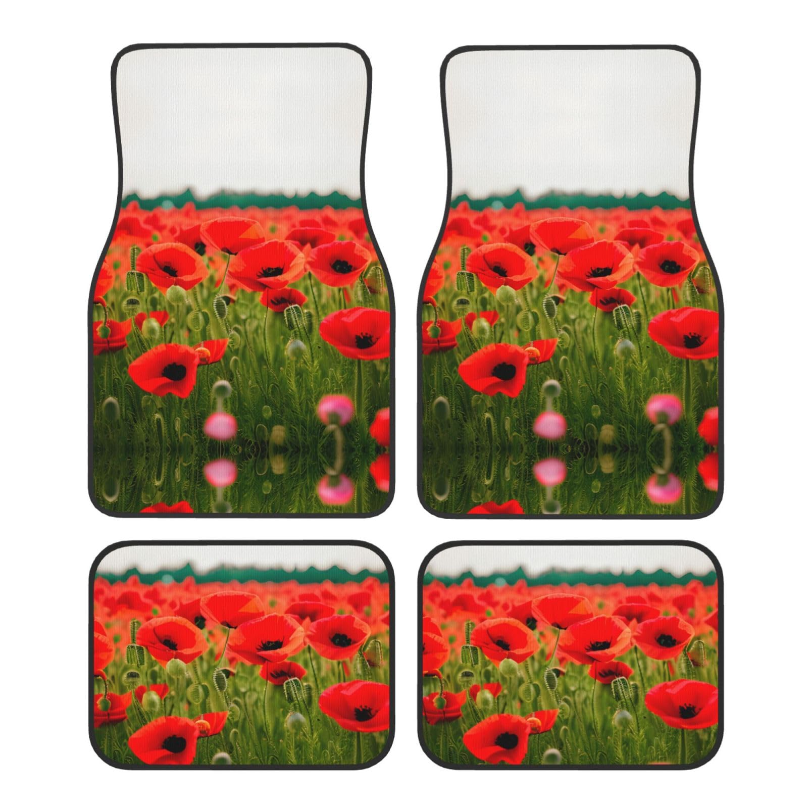 Poppy Flowers Vivid Petals Universal Auto Fußmatten vorne und hinten 4-teiliges Set - Gummi-Rückseite Zubehör für LKW, Limousine, SUV von ZhanMg