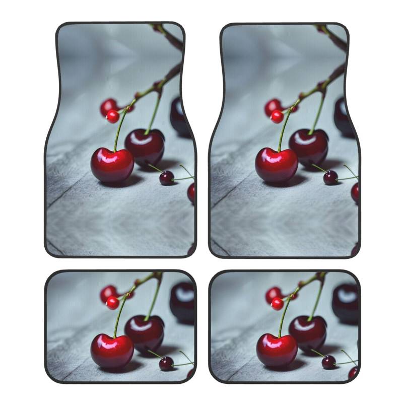 Red Cherries Pattern Universal Front and Rear Car Foot Mat Four Piece Set - Rubber Backing Accessories for Trucks, Sedans, SUV von ZhanMg