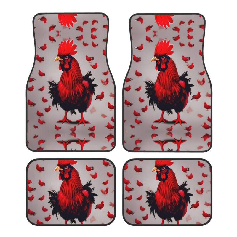 Red Chicken Universal Vorne und Hinten Auto Fußmatten Vierteiliges Set - Gummi Rückseite Zubehör für LKW Limousine SUV von ZhanMg