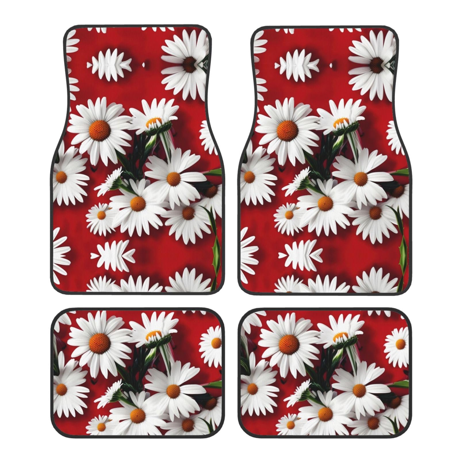 Red Flower and White Daisy Universal Front and Rear Car Foot Mat Four Piece Set - Rubber Backing Accessories for Trucks, Sedans, SUVs von ZhanMg