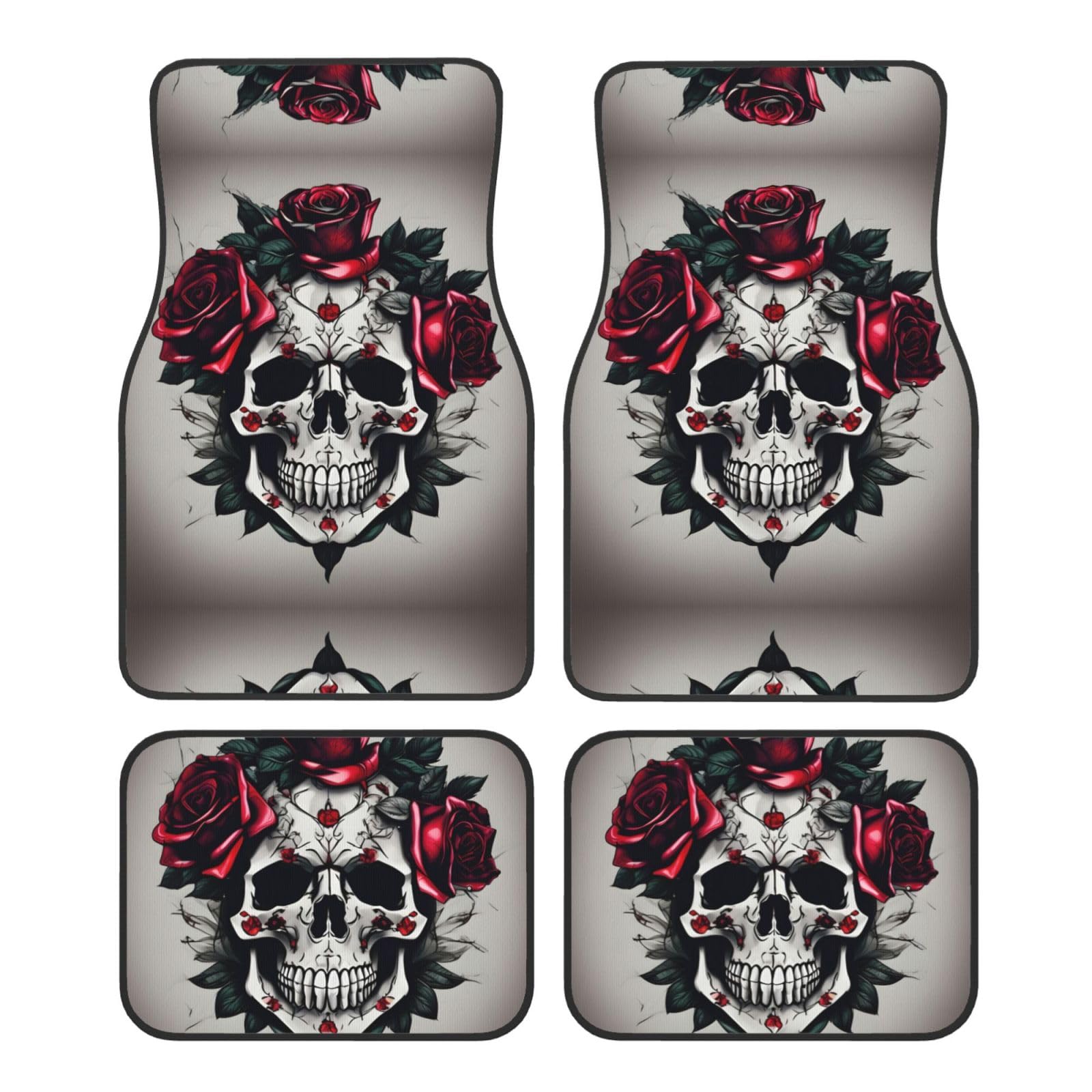 Red Rose Skull Universal Vorne und Hinten Auto Fußmatten Vierteiliges Set - Gummi Rückseite Zubehör für LKW Limousine SUV von ZhanMg