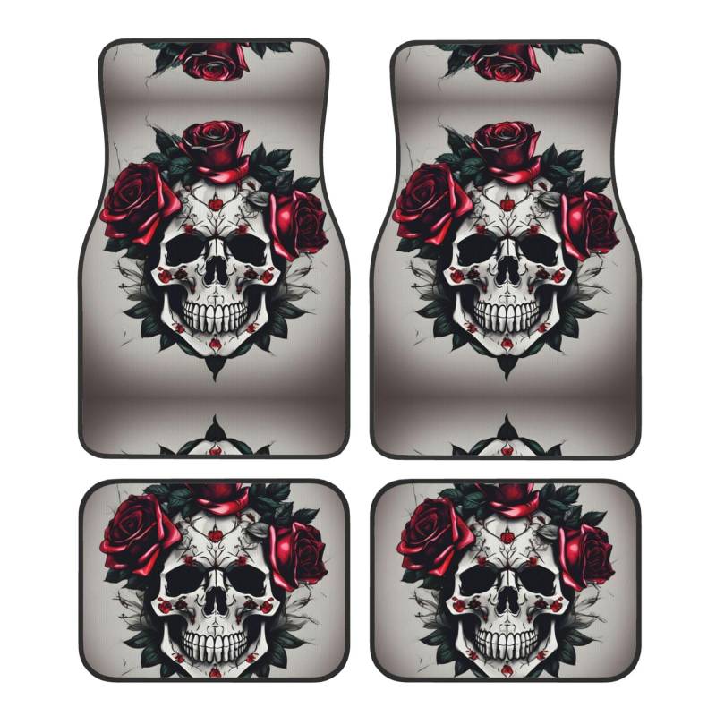 Red Rose Skull Universal Vorne und Hinten Auto Fußmatten Vierteiliges Set - Gummi Rückseite Zubehör für LKW Limousine SUV von ZhanMg