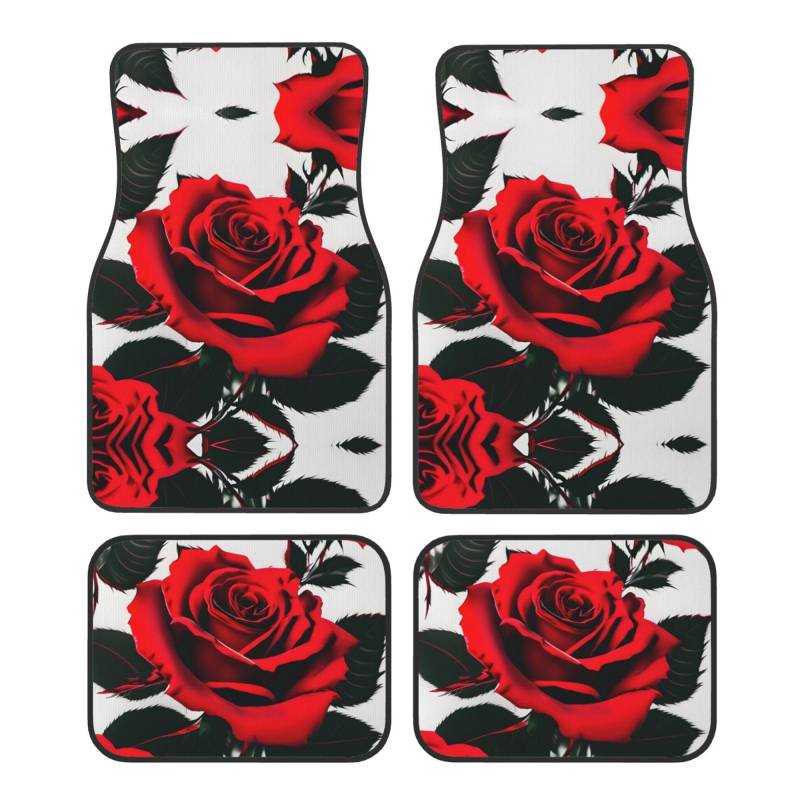 Red Rose Universal Vorne und Hinten Auto Fußmatten Vierteiliges Set - Gummi Rückseite Zubehör für LKW Limousine SUV von ZhanMg