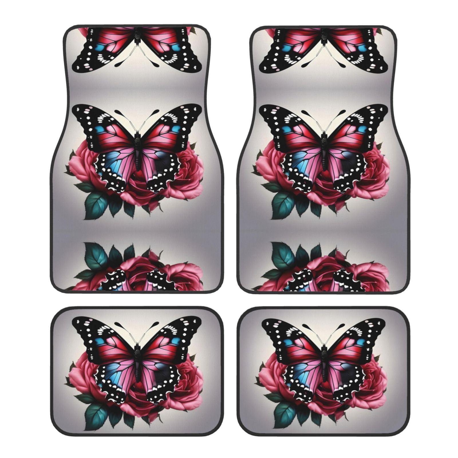 Rose and Butterfly Universal Auto Fußmatten vorne und hinten 4-teiliges Set - Gummi Rückseite Zubehör für LKW, Limousine, SUV von ZhanMg