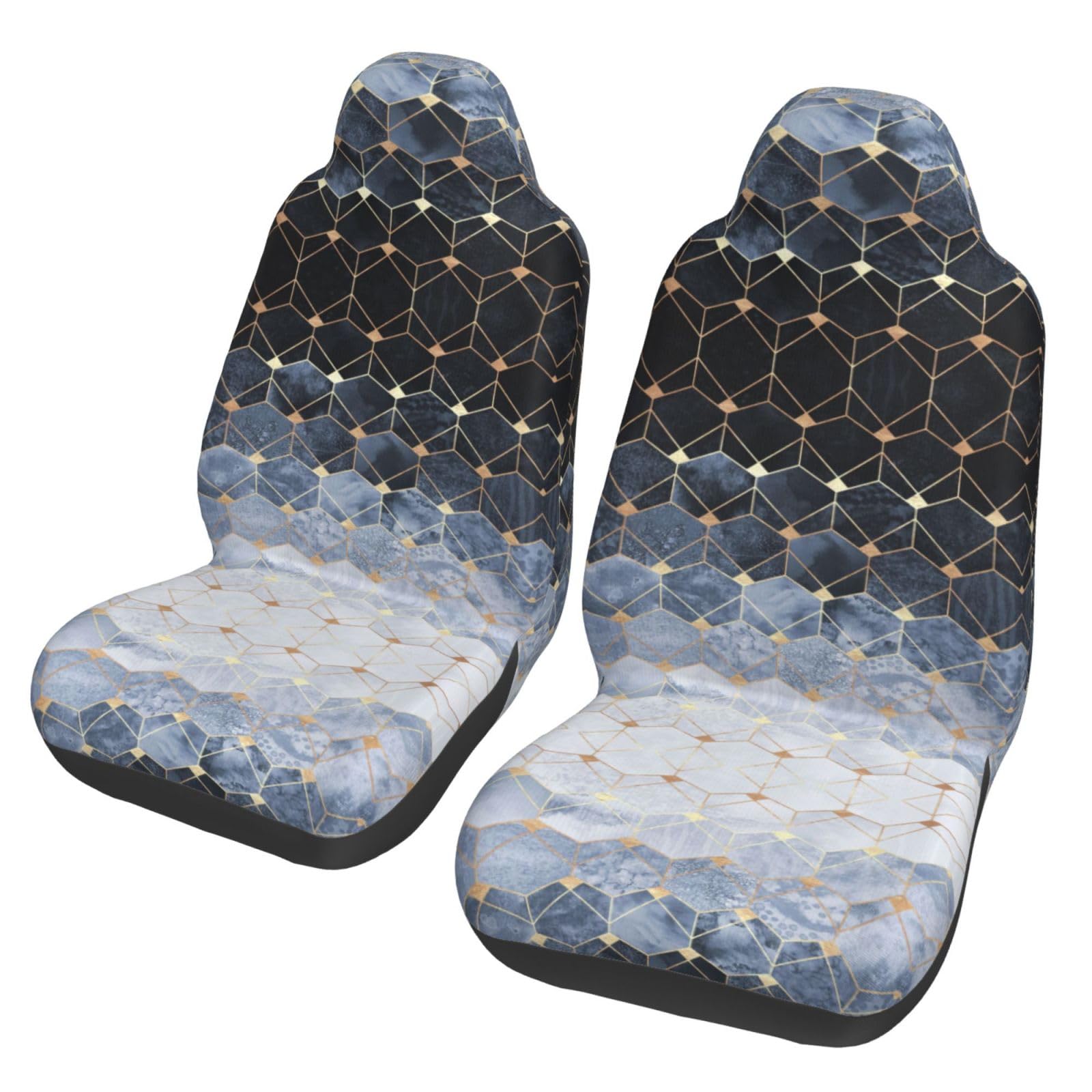 ZhanMg Blue Hexagons and Diamonds Universal-Autositzbezüge, Vordersitzschutz, passend für Autos, SUVs, Limousinen, LKWs, abnehmbar, atmungsaktiv von ZhanMg