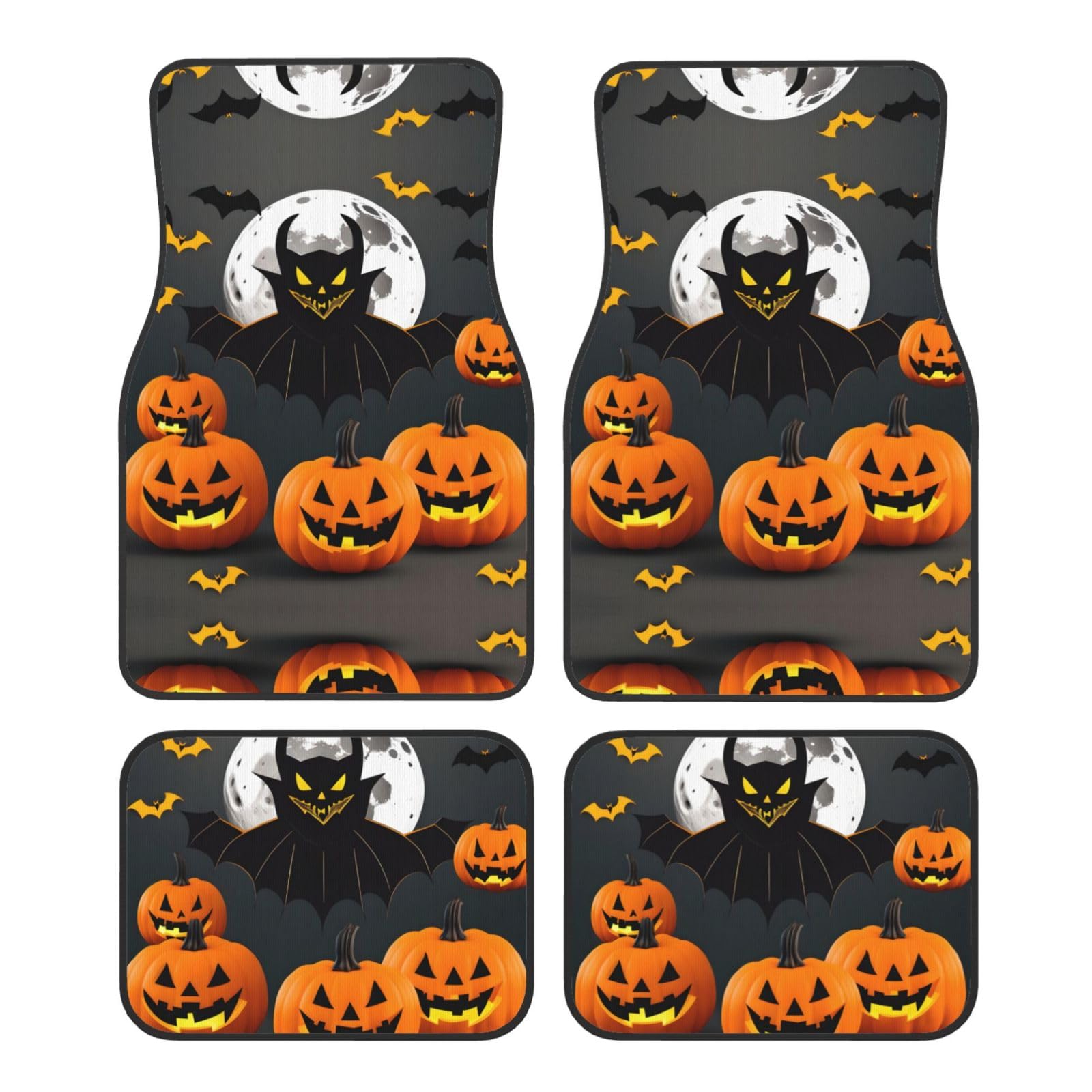 ZhanMg Halloween Moon Bat Pumpkin Universal Auto Fußmatten vorne und hinten 4-teiliges Set - Gummi-Rückseite Zubehör für LKW, Limousine, SUV, Schwarz von ZhanMg