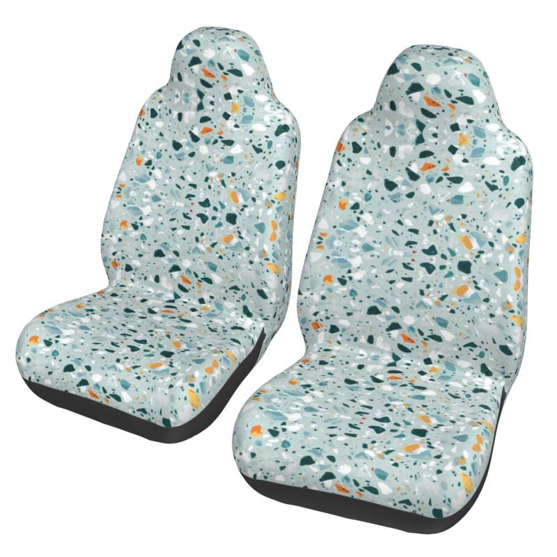 ZhanMg Terrazzo Marmor Pastell Universal Autositzbezüge - Vordersitzschoner - Passend für PKW, SUV, Limousine, LKW - Abnehmbar, Atmungsaktiv von ZhanMg