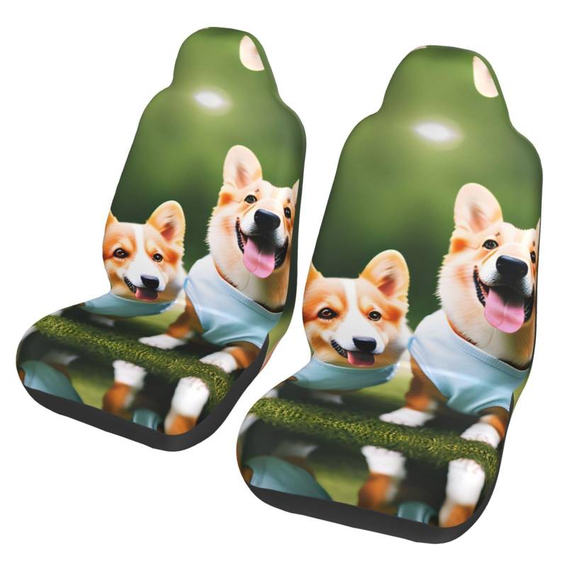 ZhanMg Wearing Clothes Corgi Dogs Universal-Autositzbezüge – Vordersitzschoner – passend für Autos, SUVs, Limousinen, LKWs – abnehmbar, atmungsaktiv von ZhanMg