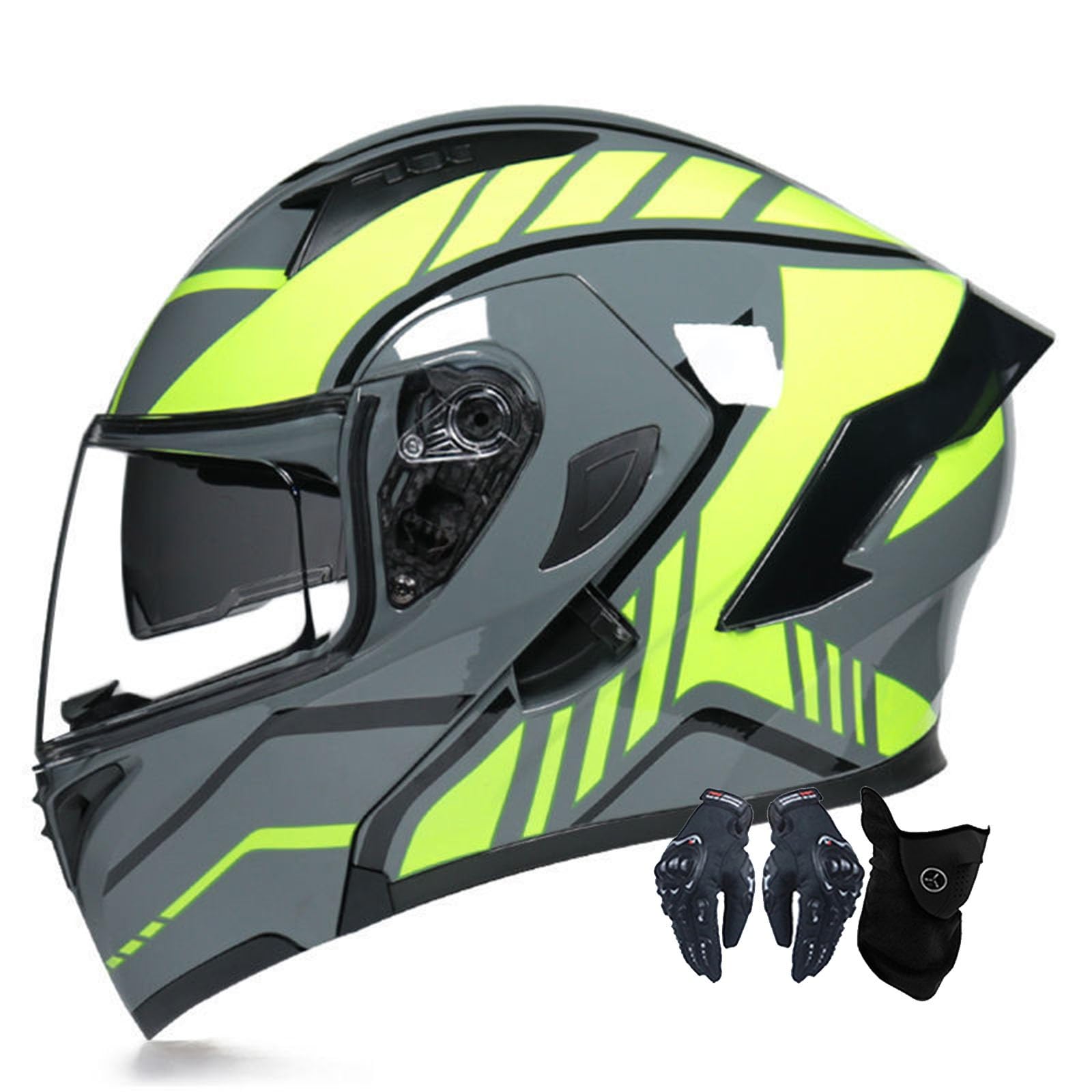 Motorradhelm Motorrad Klapphelm Für Männer Und Frauen Mit Doppelscheib Vollgesichts Motorrad Rennhelm DOT/ECE-Zugelassener Moped Street Racing Motocross Helm 6,M:57-58CM von ZhangHai