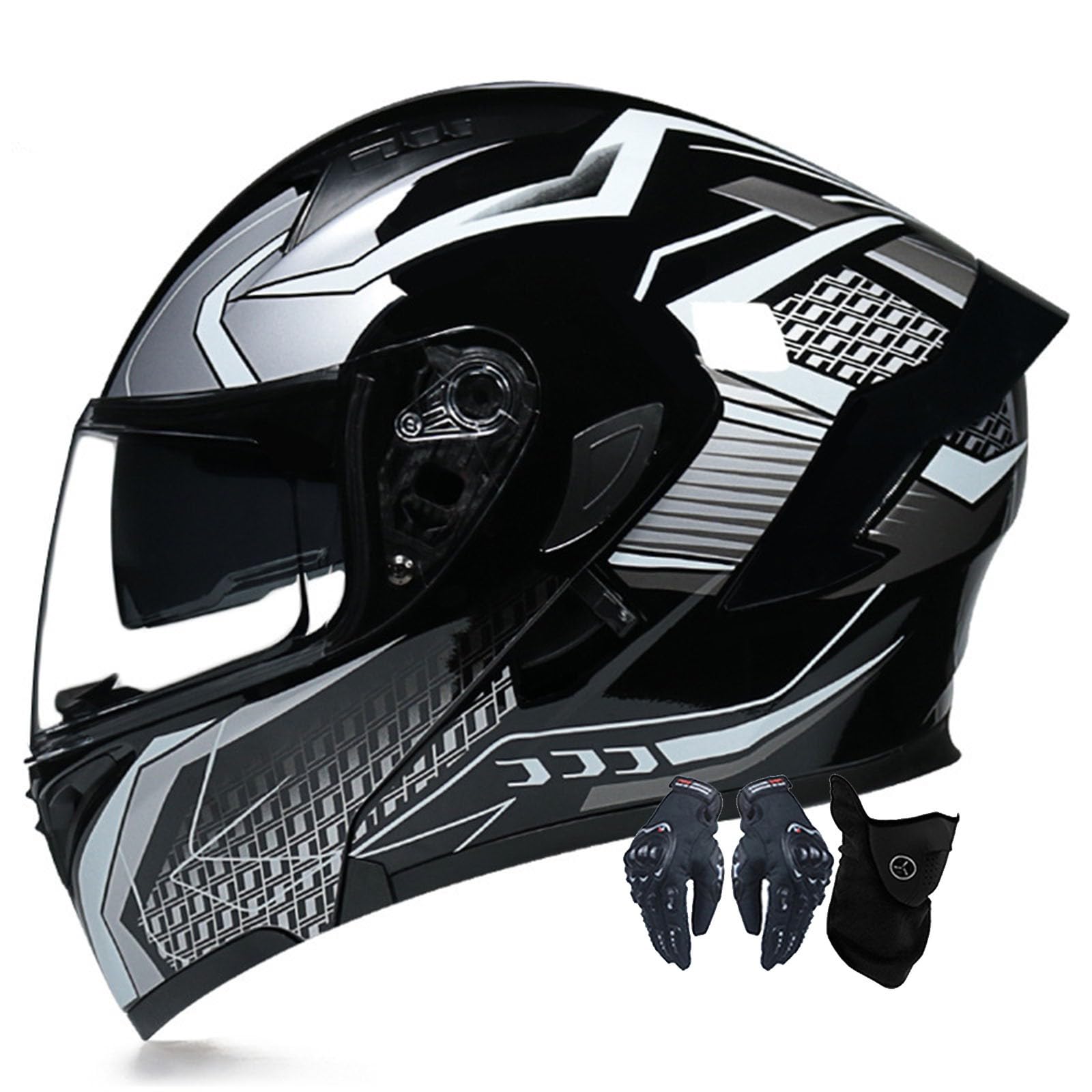 Motorradhelm Motorrad Klapphelm Für Männer Und Frauen Mit Doppelscheib Vollgesichts Motorrad Rennhelm DOT/ECE-Zugelassener Moped Street Racing Motocross Helm 9,XXL:63-64CM von ZhangHai