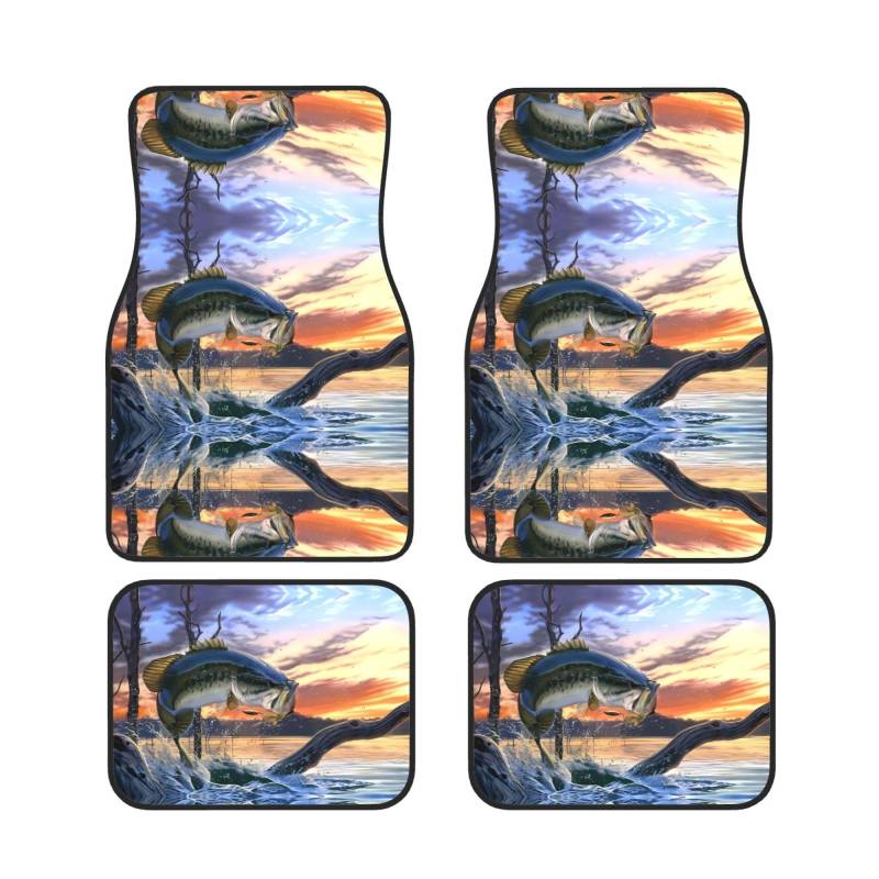 ZhaoYuGoods Big Fish Print Fußmatten-Set, wasserdichte Automatten, vorne und hinten, Autoteppichmatten für Universalfahrzeuge, 4-teilig von ZhaoYuGoods