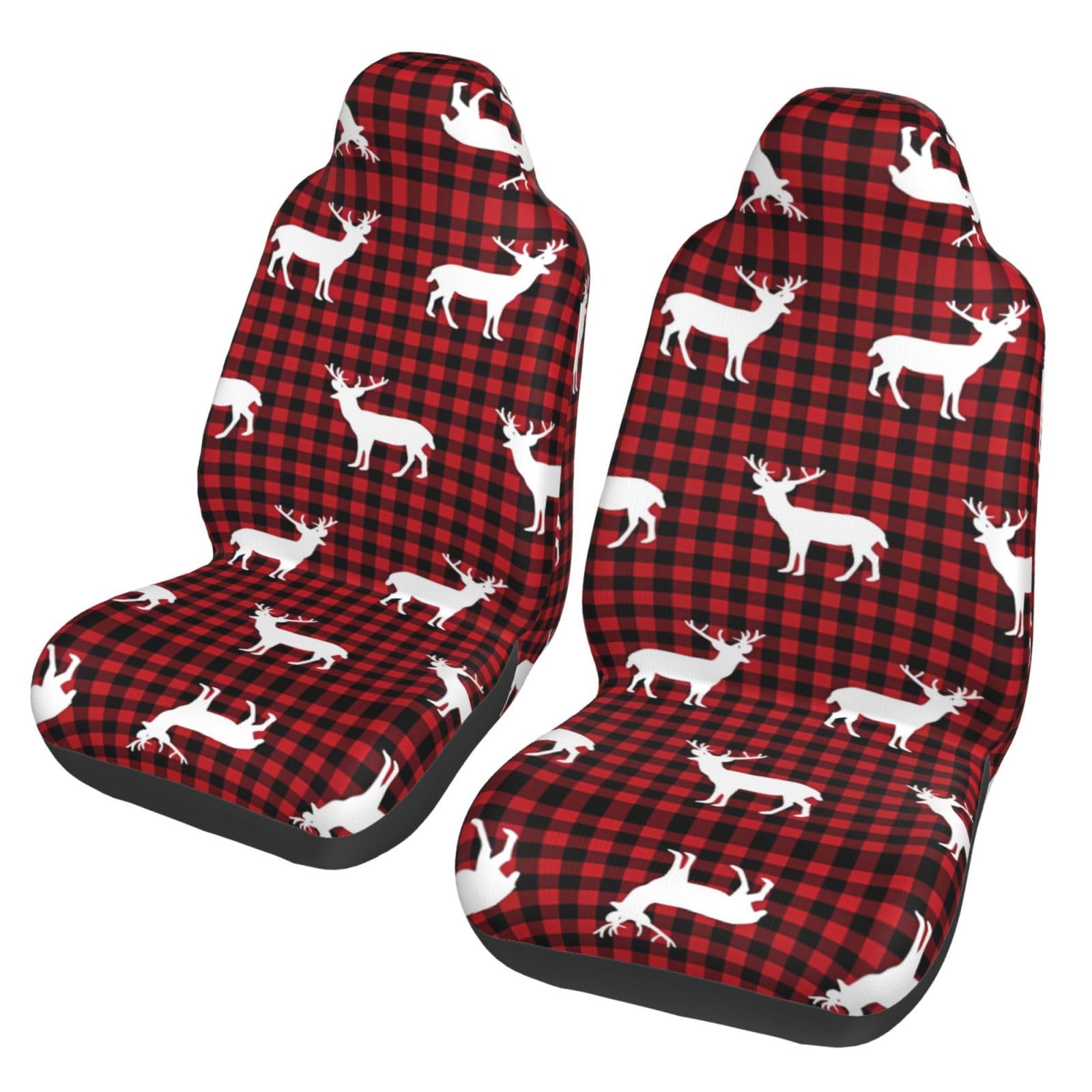 ZhaoYuGoods Buffalo Plaid Deer Autositzbezüge, Druck Auto Vordersitzschoner Universal Automotive Fahrzeug Sitzbezug für Pkw, LKW und SUV, 2 Stück von ZhaoYuGoods