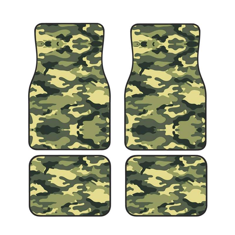 ZhaoYuGoods Camo Woodland Camoflage Print 4-teiliges Fußmatten-Set, wasserdichte Automatten, vorne und hinten, Autoteppiche für Universalfahrzeuge von ZhaoYuGoods