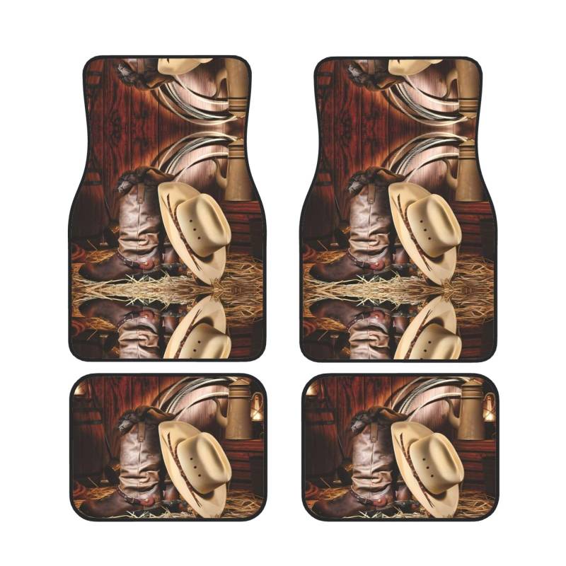 ZhaoYuGoods Cowboy-Automatten-Set, schwarz, Westernstiefel, 4-teilig, wasserdichte Automatten, vorne und hinten, Autoteppichmatten für Universalfahrzeuge von ZhaoYuGoods