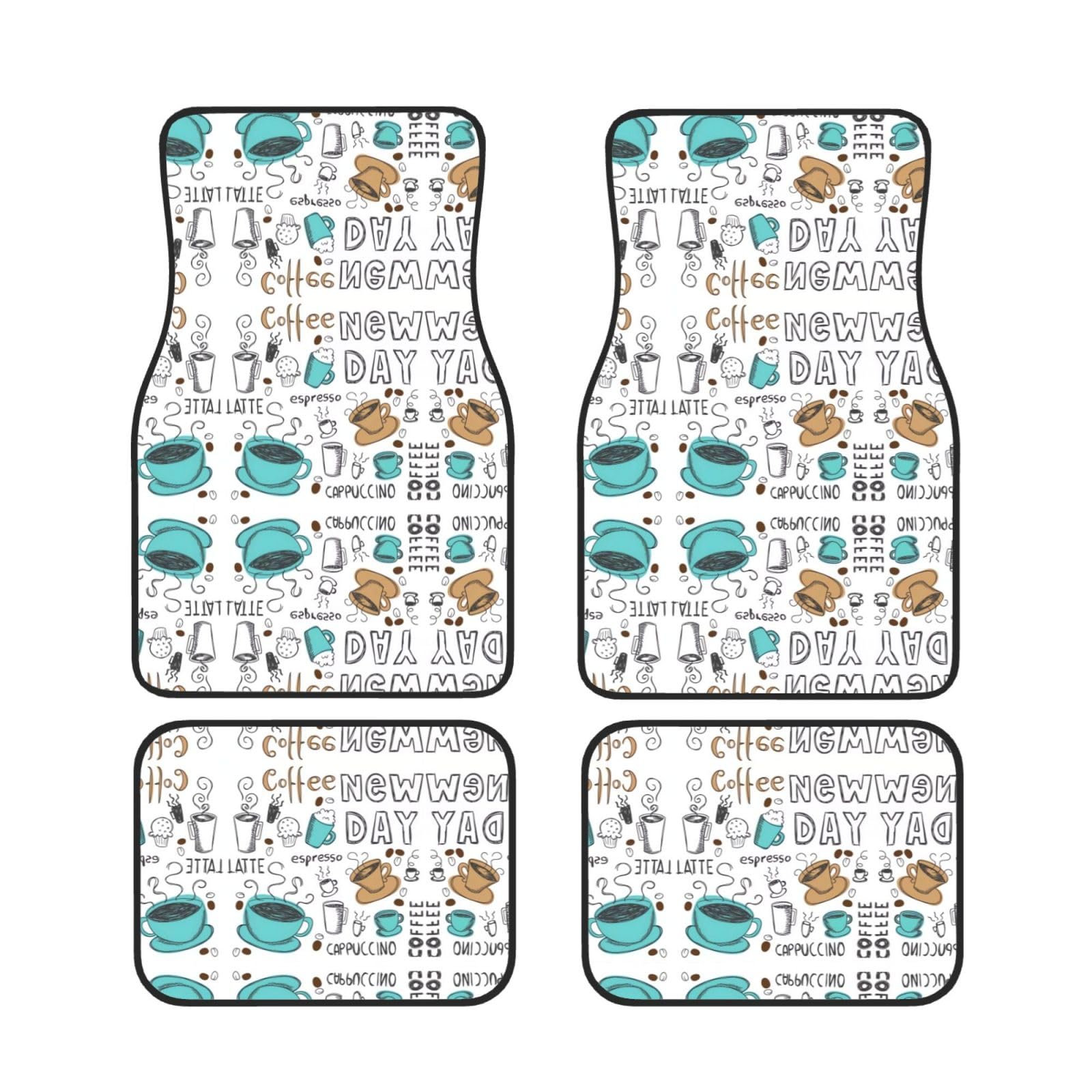 ZhaoYuGoods Delicious Coffee Print Fußmatten-Set, wasserdichte Automatten, vorne und hinten, Autoteppichmatten für Universalfahrzeuge, 4-teilig von ZhaoYuGoods