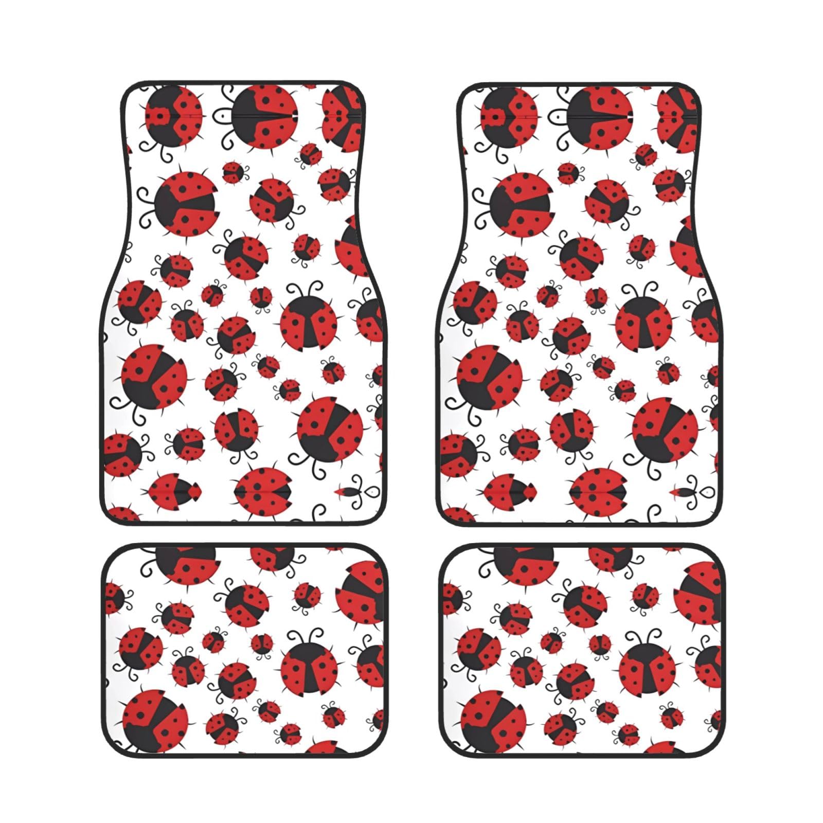 ZhaoYuGoods Funny Ladybug Print 4-teiliges Fußmatten-Set, wasserdichte Automatten, vorne und hinten, Autoteppichmatten für Universalfahrzeuge von ZhaoYuGoods