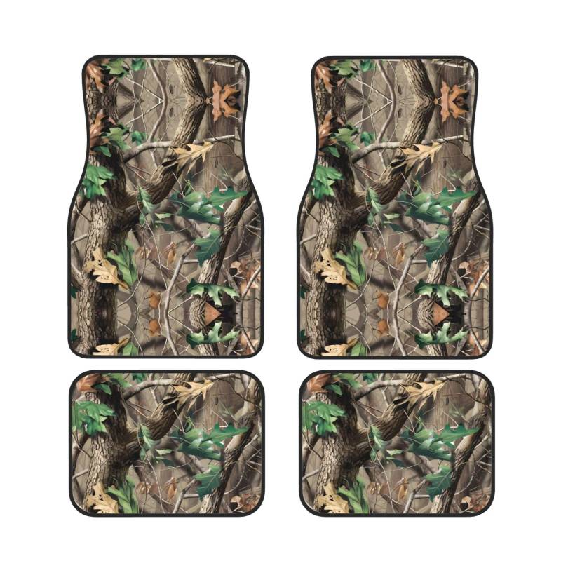 ZhaoYuGoods Fußmatten-Set, Harthölzer, Grün, Camouflage-Druck, wasserdichte Automatten, vorne und hinten, für Universalfahrzeuge, 4-teilig von ZhaoYuGoods