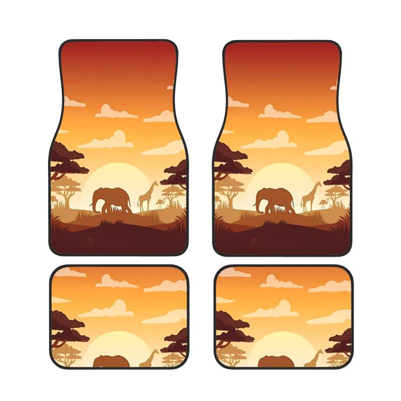 ZhaoYuGoods Fußmatten-Set, Motiv: Elefant und Giraffe im Sonnenuntergang, wasserdicht, für vorne und hinten, für universelle Fahrzeuge, 4-teilig von ZhaoYuGoods