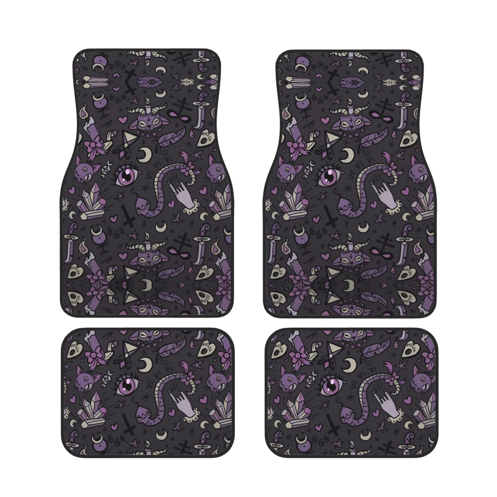 ZhaoYuGoods Fußmatten-Set, wasserdicht, für vorne und hinten, für universelle Fahrzeuge, Violett, Schwarz, Gothic, Gruseldruck, 4 Stück von ZhaoYuGoods