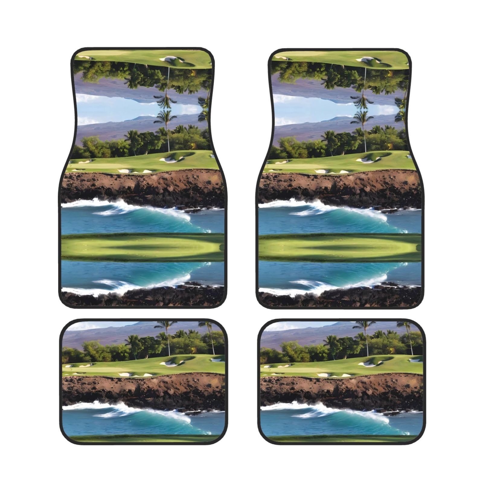 ZhaoYuGoods Hawaii Beach Golfplatz-Druck, 4-teiliges Fußmatten-Set, wasserdichte Automatten, vorne und hinten, Autoteppiche für Universalfahrzeuge von ZhaoYuGoods