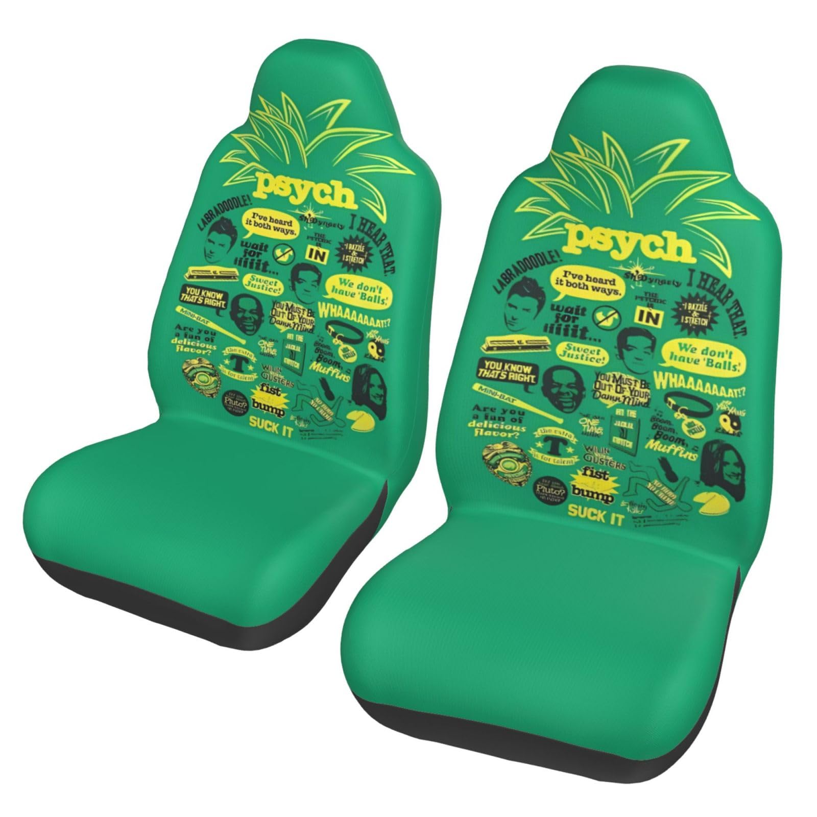 ZhaoYuGoods Psych Autositzbezüge mit Ananas-Zitat, bedruckt, Auto-Vordersitzschutz, universeller Autositzbezug für Autos, LKWs und SUVs, 2er-Set von ZhaoYuGoods