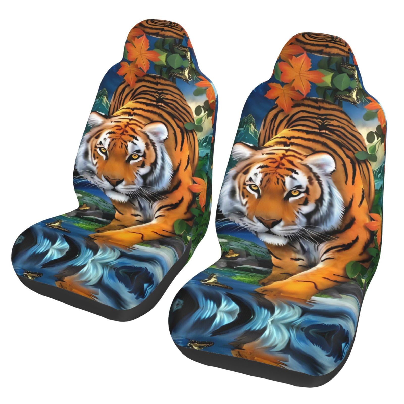 ZhaoYuGoods Tiger Butterfly Bird Autositzbezüge, Druck Auto Vordersitze Schoner, Universal Automotive Fahrzeug Sitzbezug für Pkw, LKW und SUV, 2 Stück von ZhaoYuGoods