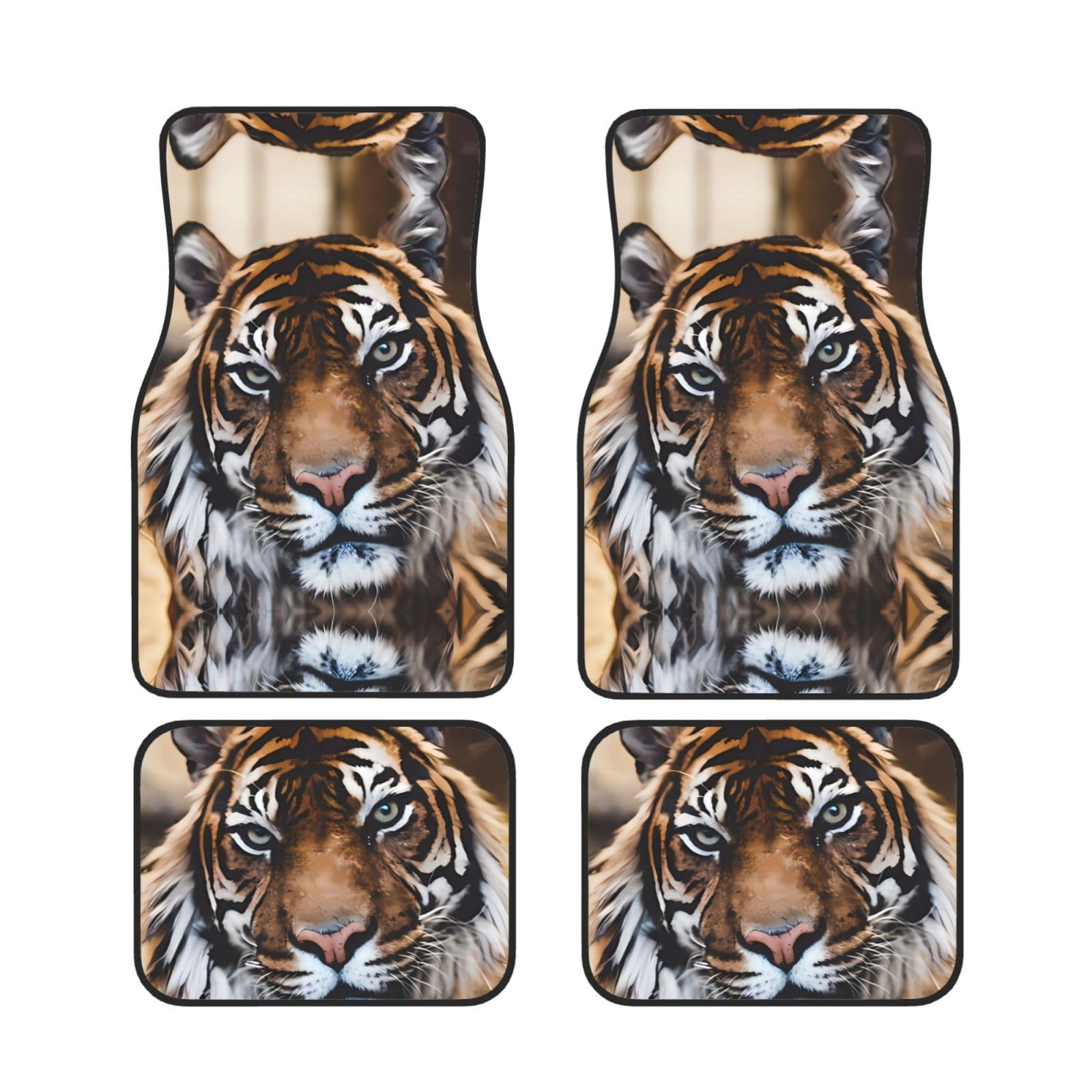 ZhaoYuGoods Tiger Print Fußmatten-Set, wasserdichte Automatten, vorne und hinten, Autoteppichmatten für Universalfahrzeuge, 4-teilig von ZhaoYuGoods