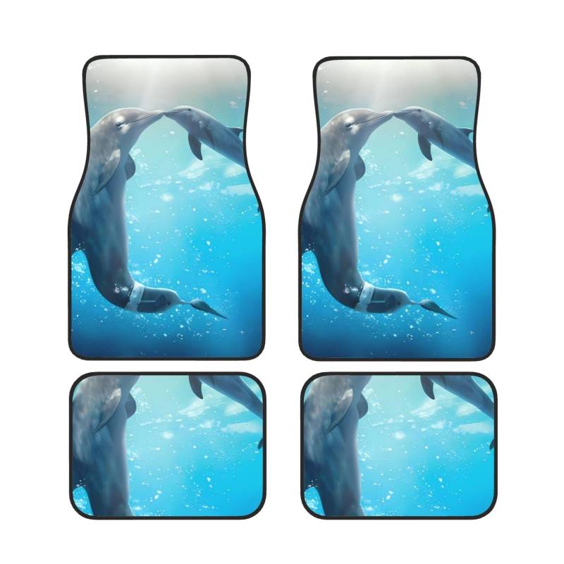 ZhaoYuGoods Winter The Delphin Print 4-teiliges Fußmatten-Set, wasserdichte Automatten, vorne und hinten, Autoteppiche für Universalfahrzeuge von ZhaoYuGoods