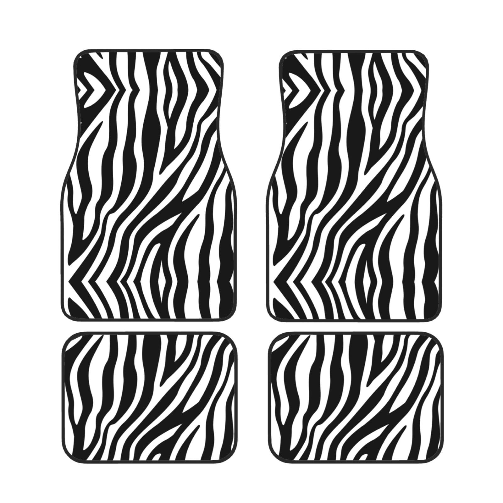 ZhaoYuGoods Zebra-Fußmatten-Set, feine Linien, wasserdicht, für vorne und hinten, für universelle Fahrzeuge, 4 Stück von ZhaoYuGoods