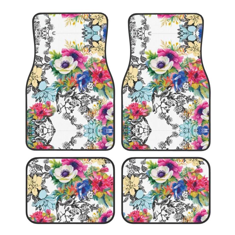 Garden Blossoming Wildflowers Birds Leaves Branches Print Auto Fußmatte Universal Anti-Rutsch Jet-Washable Car Mat von Zhengjia