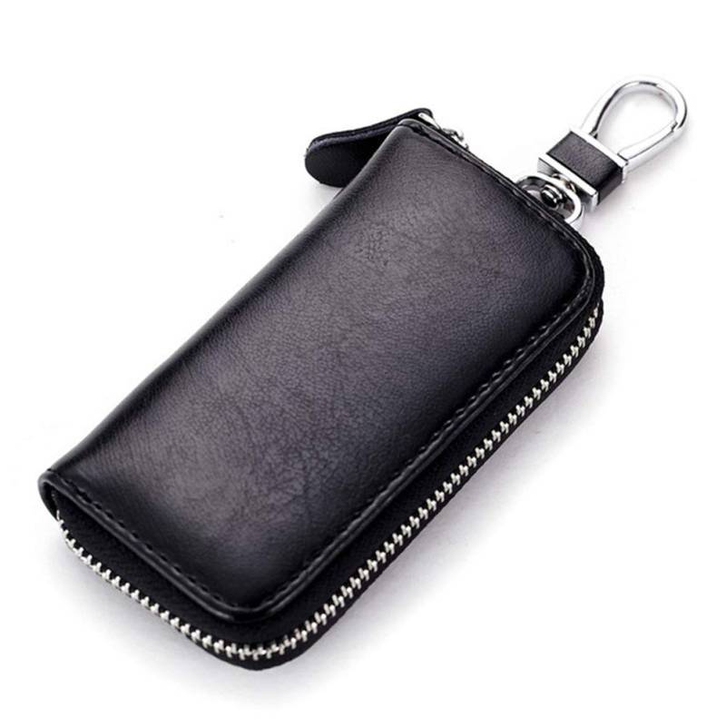 Leder Auto SchlüSseletui, Frauen MäNner Falten Leder SchlüSselbund SchlüSselbund Organizer Key Fob Bag, Schwarz von Zhuodingsen