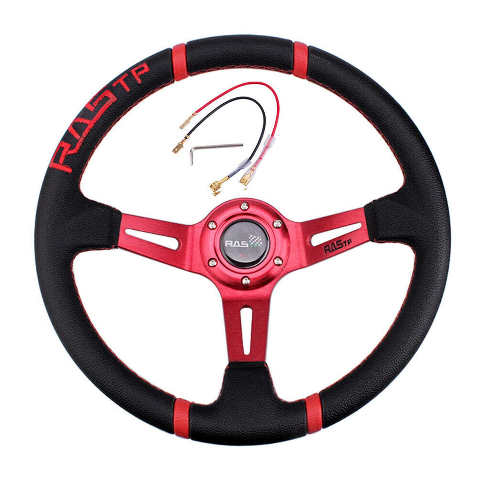 Universal Car Steering Wheel, Sport Steering Wheel Leather Steering Wheel Covers, Breathable Non-Slip, Auto Jdm Personality Modified Racing Steering Wheel, 14 Inch 35CM Rot von Zhuodingsen