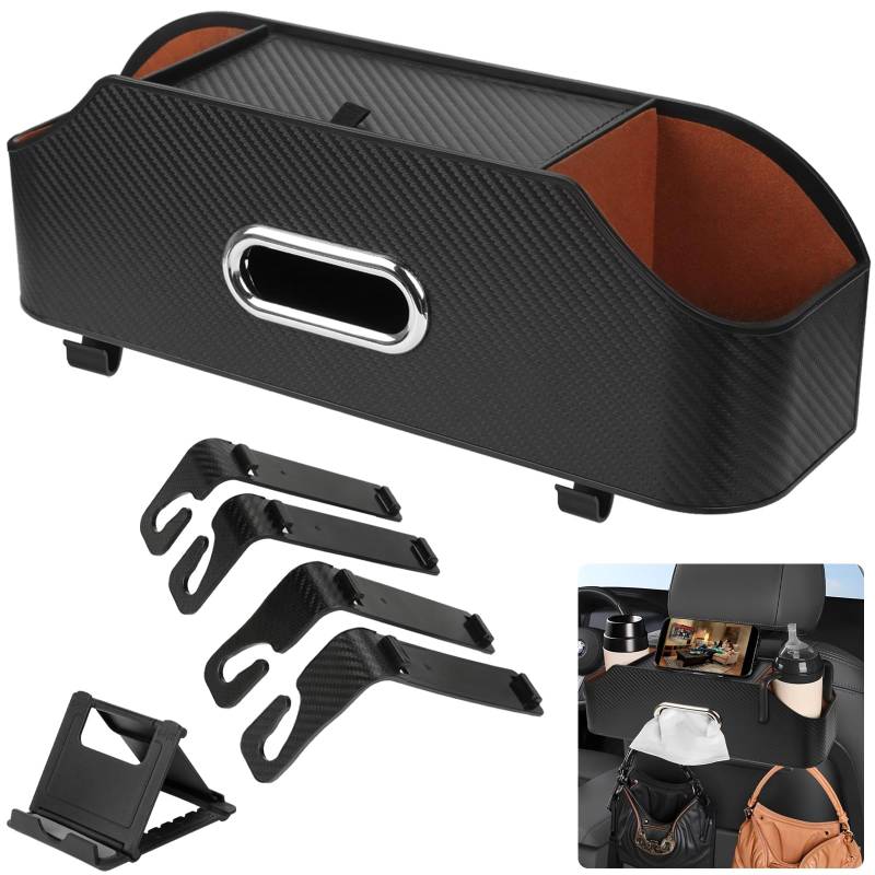 Ziamzra Auto Organizer Autositz Car Rear Seat Kopfstütze Multifunktions Schwarz mit Becherhalter Tissue-Box Handyhalterung Reisezubehör für Auto von Ziamzra