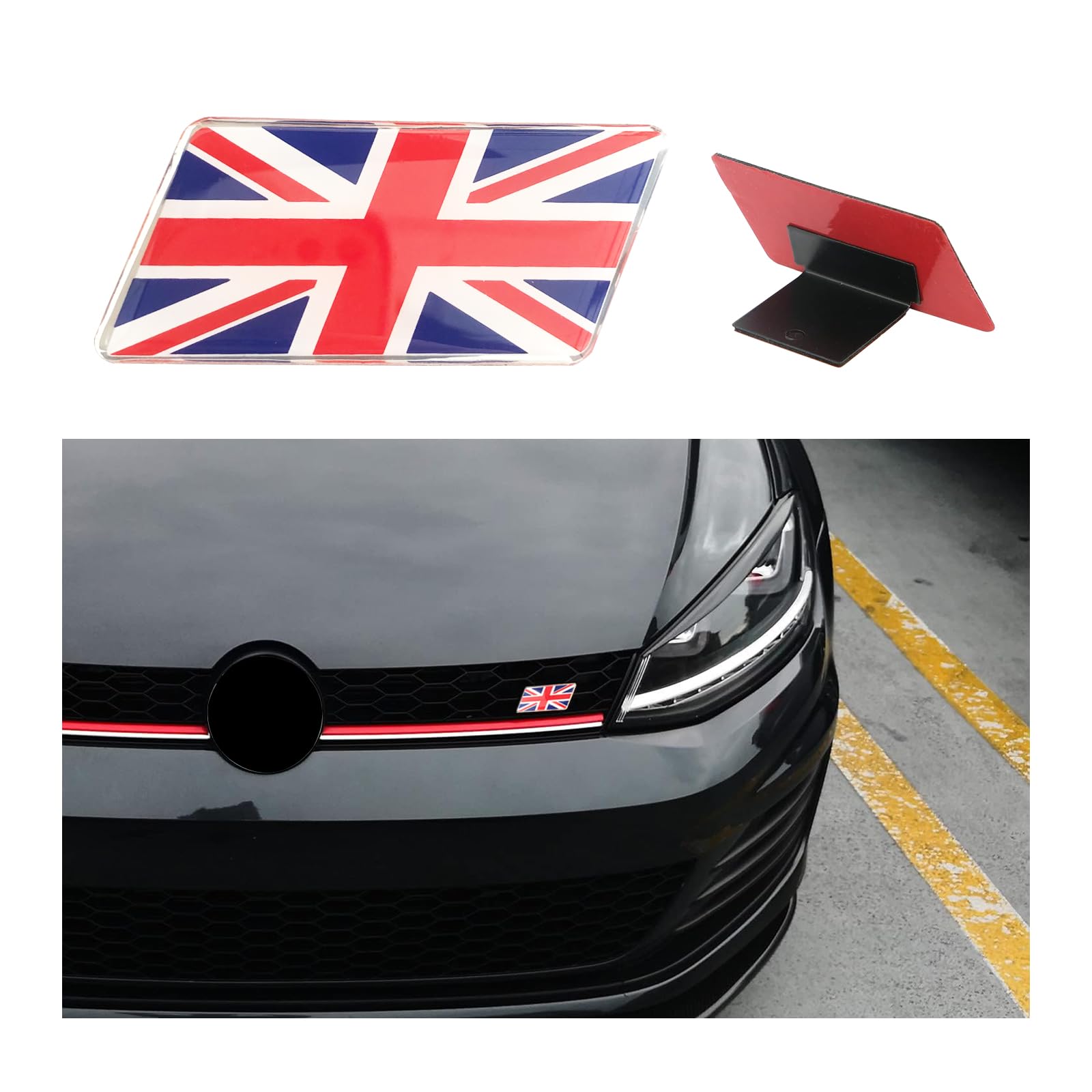 Ziciner 3D-Emblem mit britischer Flagge, L-förmiger Halterung, Auto-Frontkotflügel-Abzeichen, Auto-Frontgrill-Stoßstangen-Dekoration, kompatibel mit europäischen Fahrzeugen von Ziciner