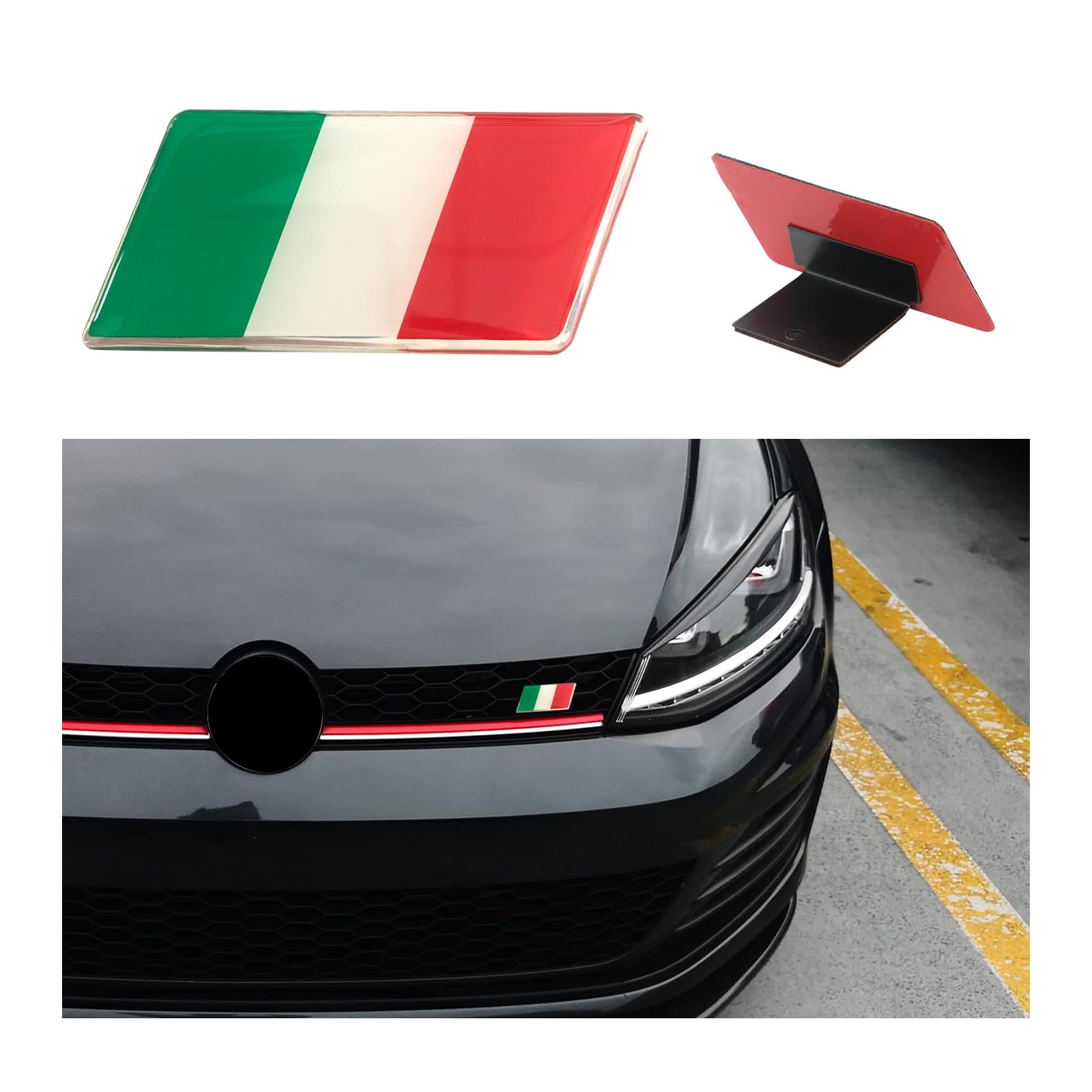 Ziciner 3D Italienische Flagge Emblem Abzeichen mit L-förmiger Montagehalterung, Auto Front Fender Badge Sign Emblem, Auto Front Grill Stoßstange Dekoration, Kompatibel mit europäischen Fahrzeugen von Ziciner