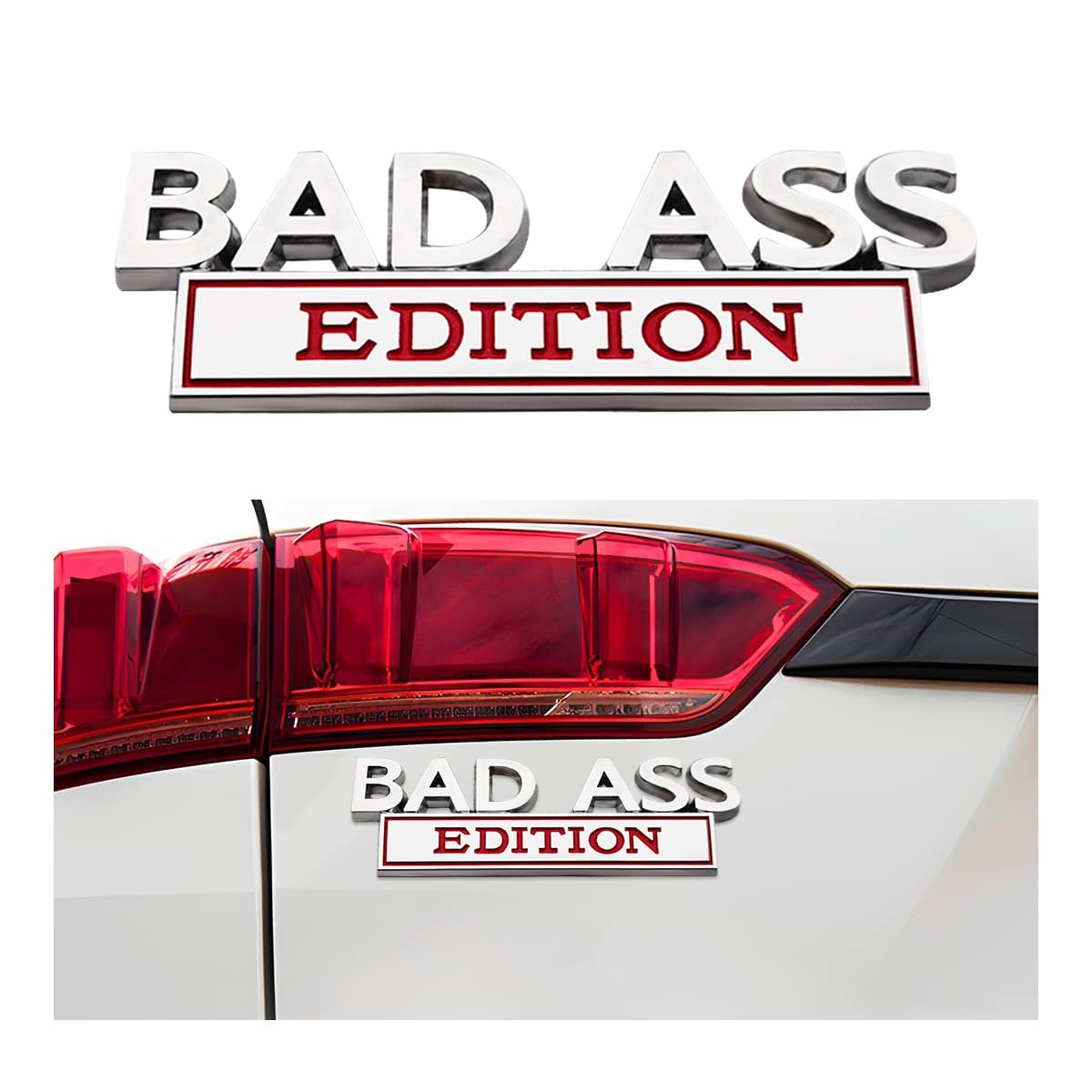 Ziciner Auto Bad Ass Edition Emblem, 3D Fender Badge Decal Auto Aufkleber, Auto Heckklappe Front Grille Hood Trunk Badge Adhesive Decorative Replacement, Compatible with Cars SUV Truck (Silver & Red) von Ziciner