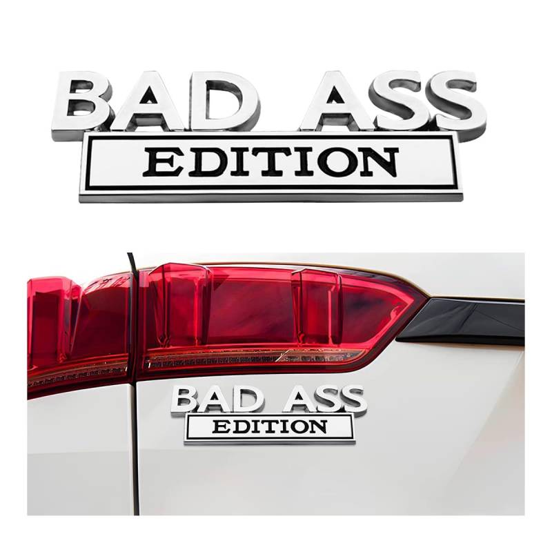 Ziciner Auto Bad Ass Edition Emblem, 3D Fender Badge Decal Auto Aufkleber, Auto Heckklappe Front Grille Hood Trunk Badge Adhesive Decorative Replacement, Compatible with Cars SUV Truck (Silver & von Ziciner