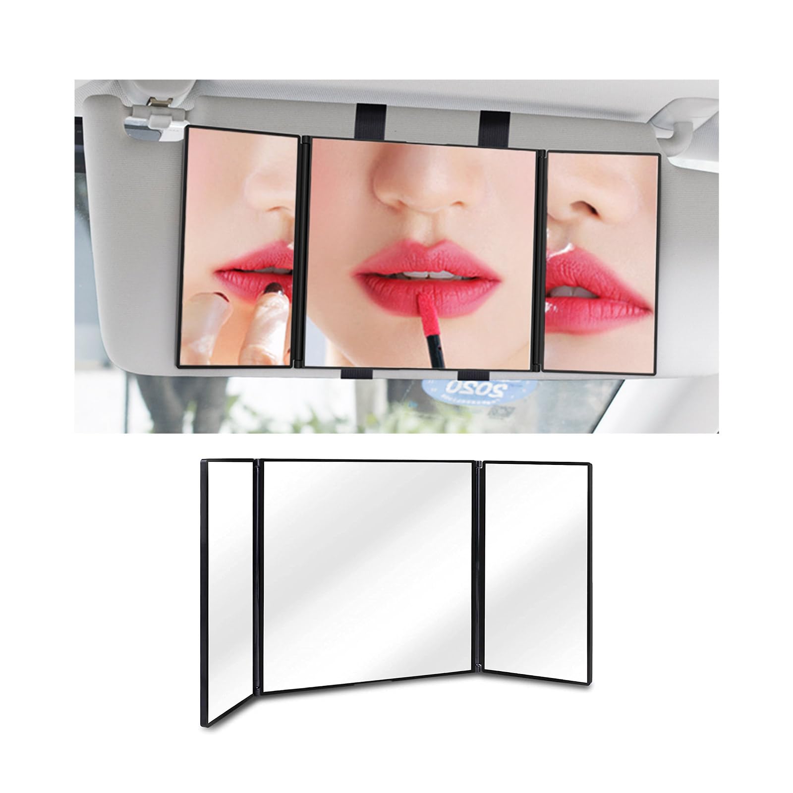 Ziciner Auto Visier Vanity Spiegel, Faltbarer Auto Sonnenblende Vanity Make-up Kosmetikspiegel, Tri Fold Auto Sonnenschutz Reise Spiegel, Universal Auto Rückspiegel für Frauen Mädchen von Ziciner