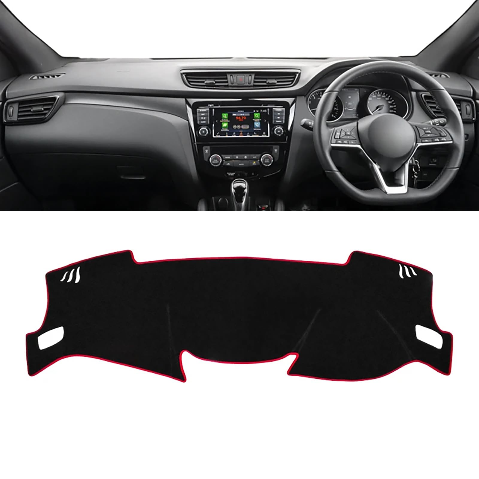 Auto Armaturenbrett-Matte für Nissan Qashqai J11 2014 2015 2016 2017 2018 2019 2020, Armaturenbrett-Matte Sonnenschutz Schützt Teppich Blendfrei Zubehör,RHD-C/Red Side von Zikger