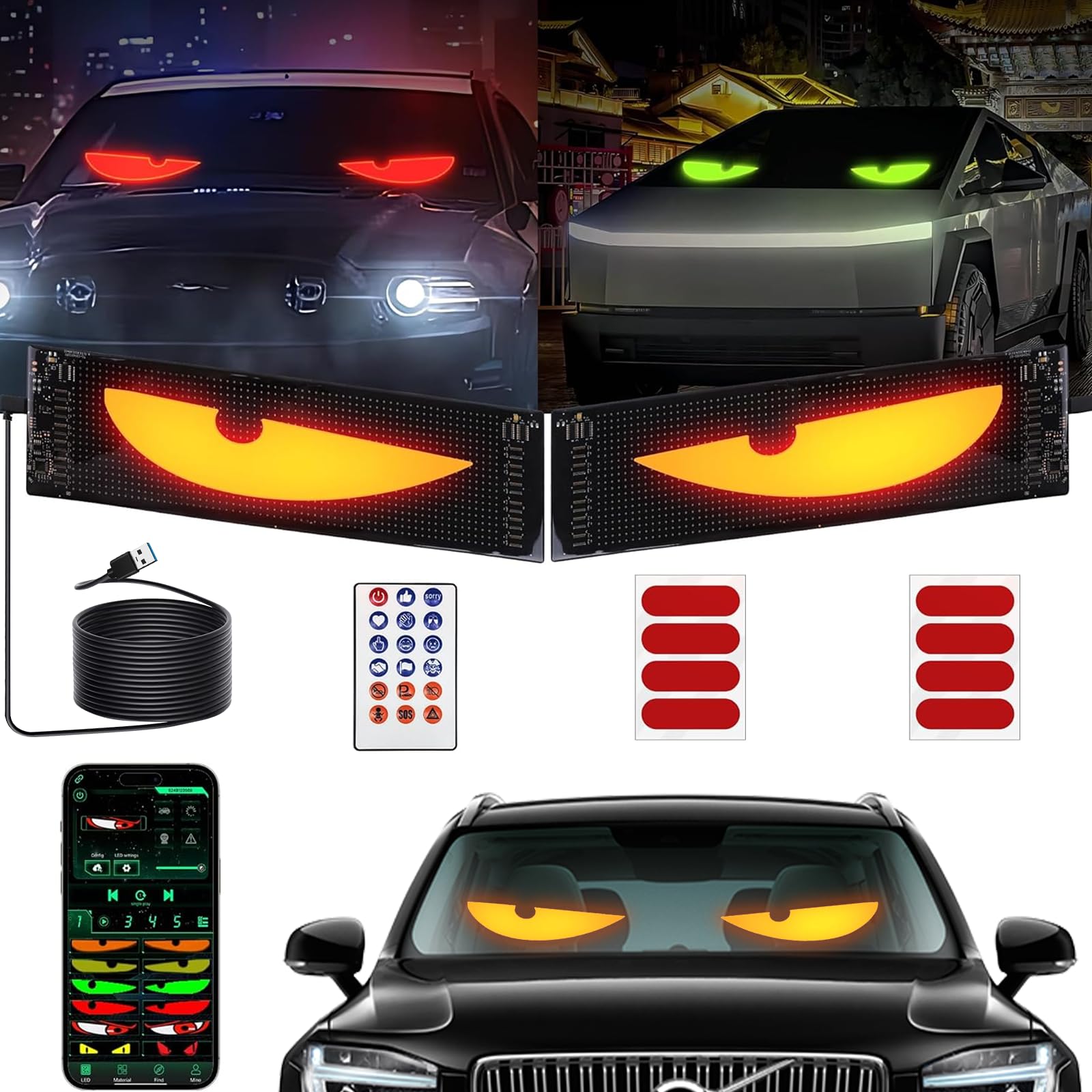 2er Devil Eyes Light for Cars, LED Teufelaugen Licht, Programmierbarer Personalisiert Augen Lichtschilder, Dynamische Autoaugenlicht mit APP-Steuerung und Fernbedienung, für Auto LKW (10 * 35cm) von Zilchx