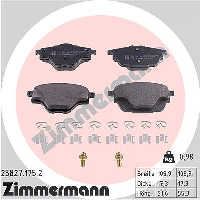 Zimmermann Bremsbeläge hinten (Satz) [Hersteller-Nr. 25827.175.2] für Citroën, Ds, Opel, Peugeot von Zimmermann