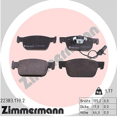 Zimmermann Bremsbelagsatz mit Warnkontakt vorne [Hersteller-Nr. 22383.170.2] für Audi von Zimmermann