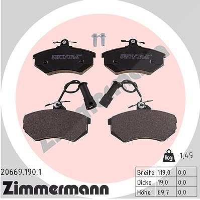 Zimmermann Bremsbelagsatz, Scheibenbremse [Hersteller-Nr. 20669.190.1] für Audi von Zimmermann