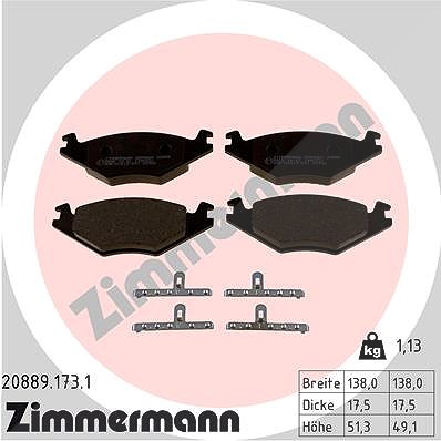 Zimmermann Bremsbelagsatz, Scheibenbremse [Hersteller-Nr. 20889.173.1] für Seat, VW von Zimmermann