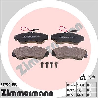 Zimmermann Bremsbelagsatz, Scheibenbremse [Hersteller-Nr. 21799.195.1] für Citroën, Fiat, Peugeot von Zimmermann