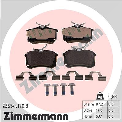 Zimmermann Bremsbelagsatz, Scheibenbremse [Hersteller-Nr. 23554.170.3] für Audi, Citroën, Ds, Peugeot, Renault, Seat, Skoda, VW von Zimmermann