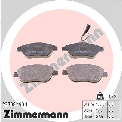 Zimmermann Bremsbelagsatz, Scheibenbremse [Hersteller-Nr. 23708.190.1] für Abarth, Citroën, Fiat, Lancia, Opel, Peugeot von Zimmermann