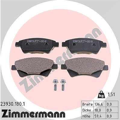 Zimmermann Bremsbelagsatz, Scheibenbremse [Hersteller-Nr. 23930.180.1] für Renault von Zimmermann