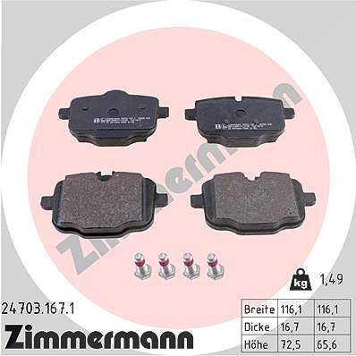 Zimmermann Bremsbelagsatz, Scheibenbremse [Hersteller-Nr. 24703.167.1] für BMW von Zimmermann